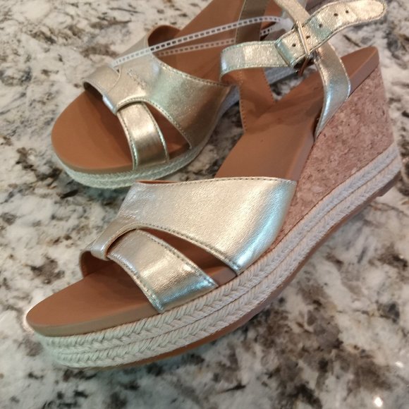 NEW UGG Cloverdale Gold Cork Jute Wedge Sandals SZ 10